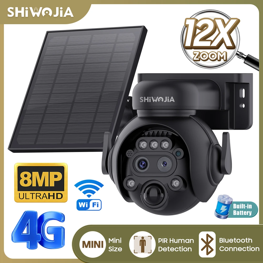 Camera Solar Wireless - SHIWOJIA 12X Zoom 4G LTE Solar
